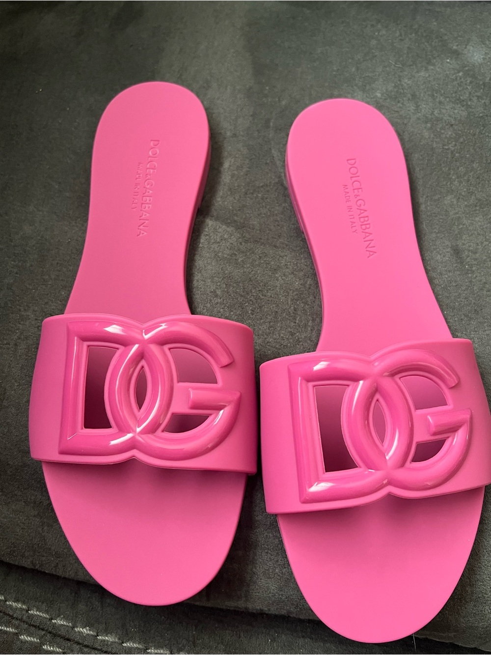 Dolce & Gabbana Pink DG Logo Slide Sandals